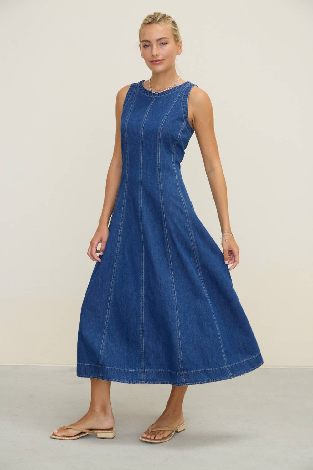 Washed Denim Midi Dress