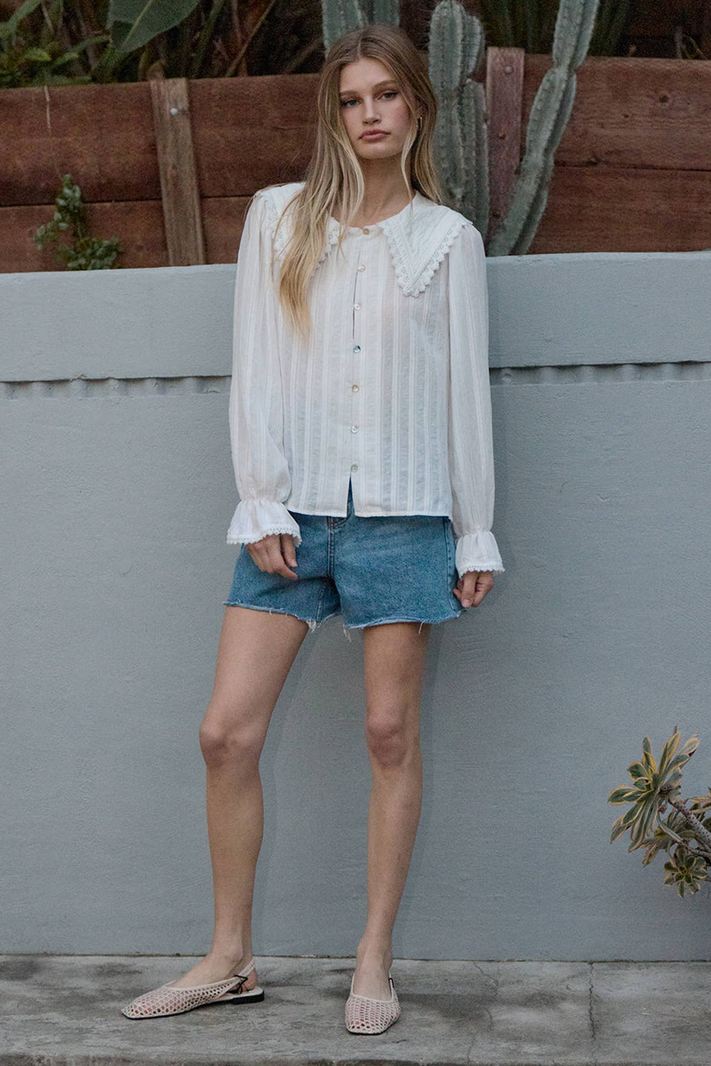 Lace Collar Button Blouse