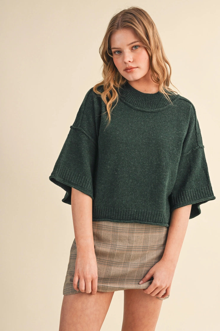 Mock Neck Sweater in Forest Green