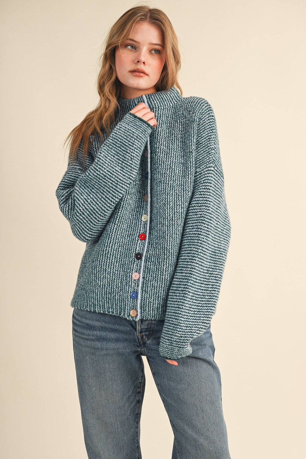 Striped Sweater Cardigan with Colorful Buttons