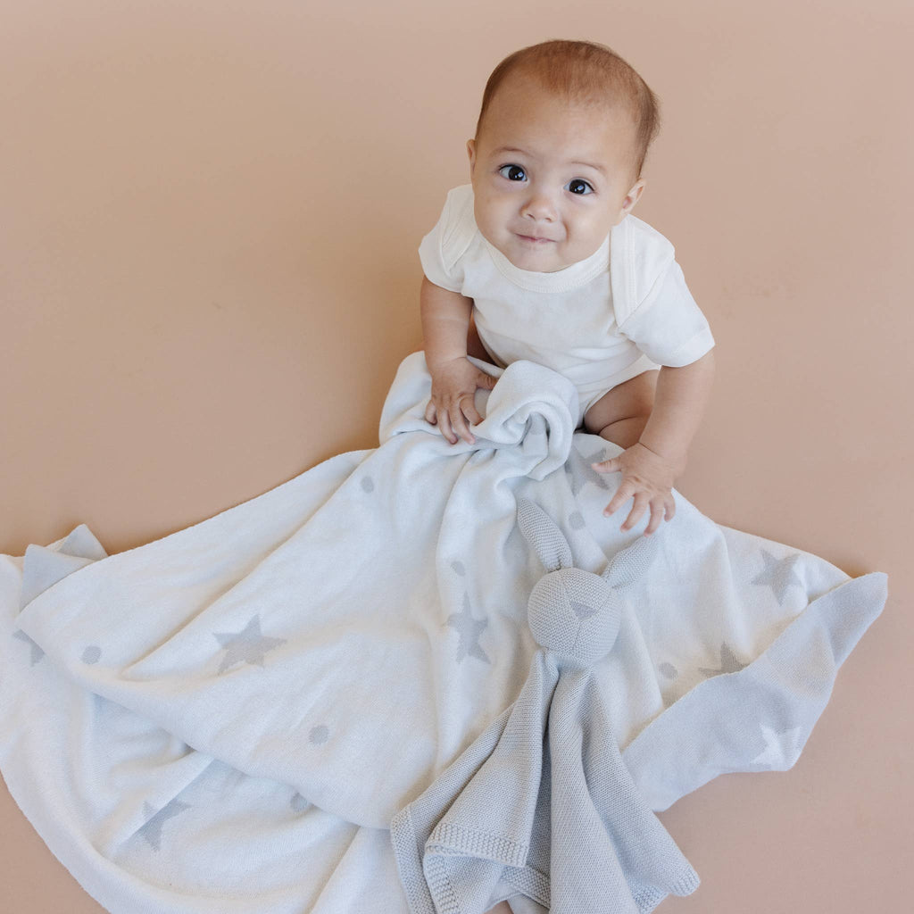 Gray Star Moon Bunny Lovey Blanket Set