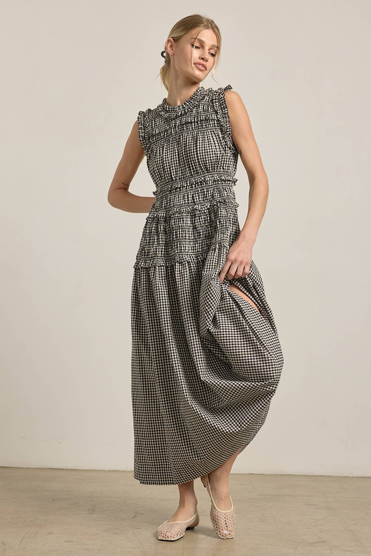 Smocked Gingham Maxi Dress