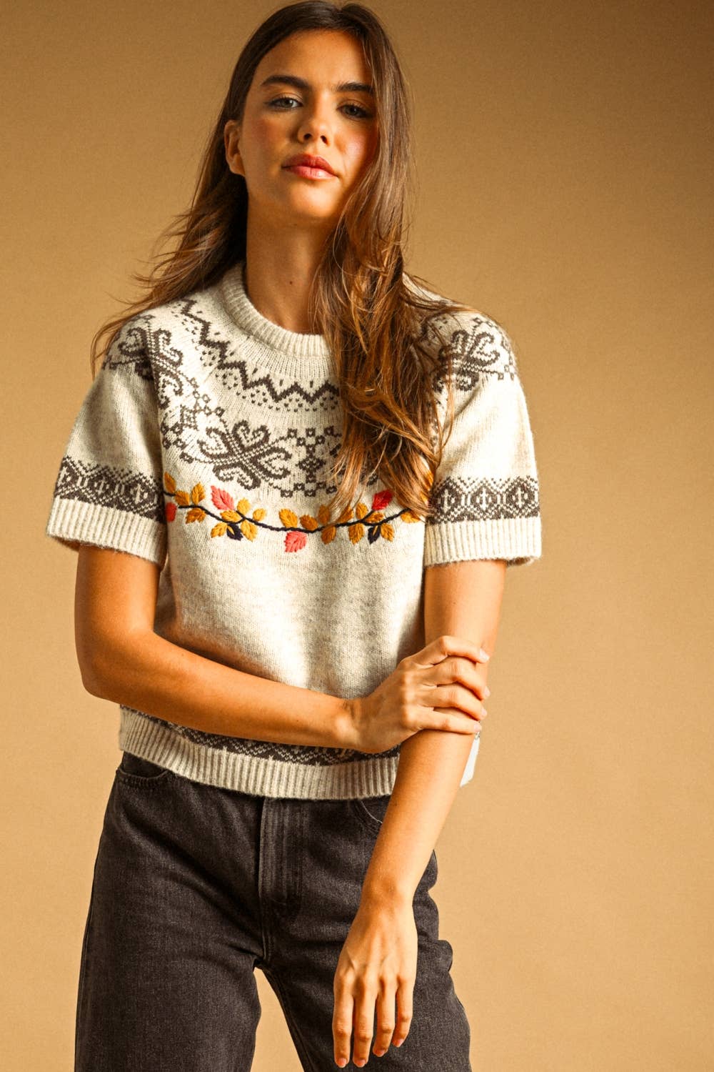 Leaf Embroidered Sweater