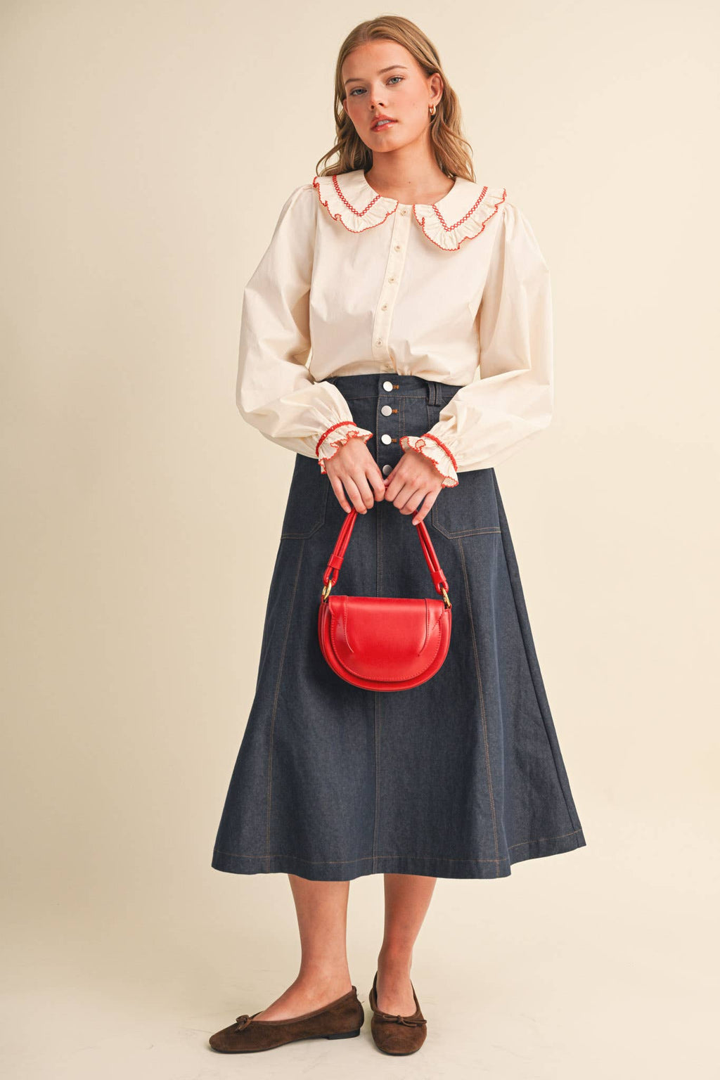 Doll Collar Button Up Top