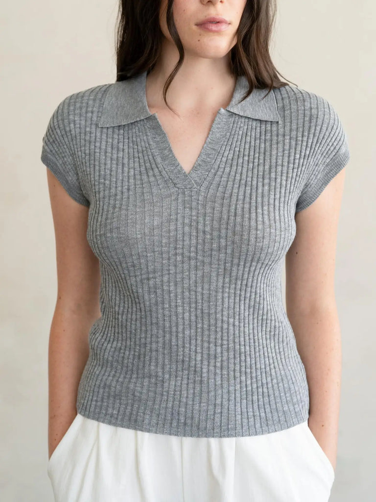 Ribbed Collared Knit Top