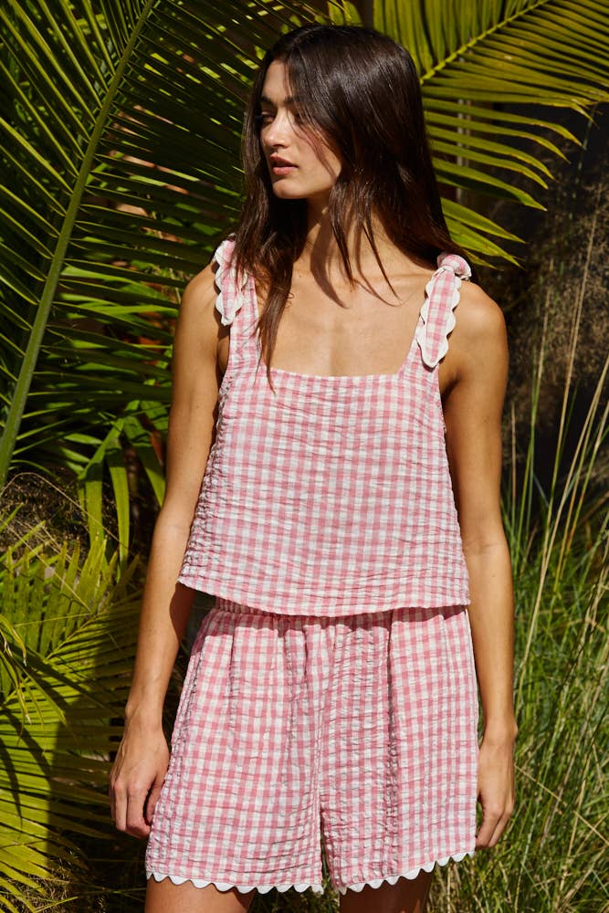 Gingham Wide Leg Shorts in Pink