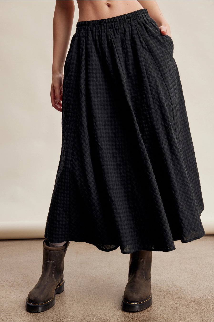 Textured Gingham Maxi Skirt