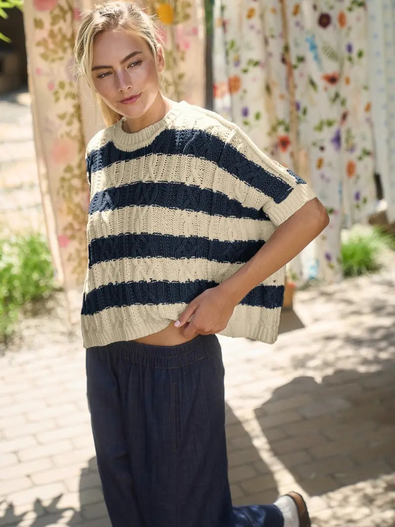 Stripe Cable Knit Sweater