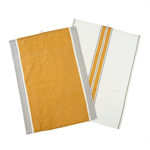 French Stripe Linen Tea Towels Yellow