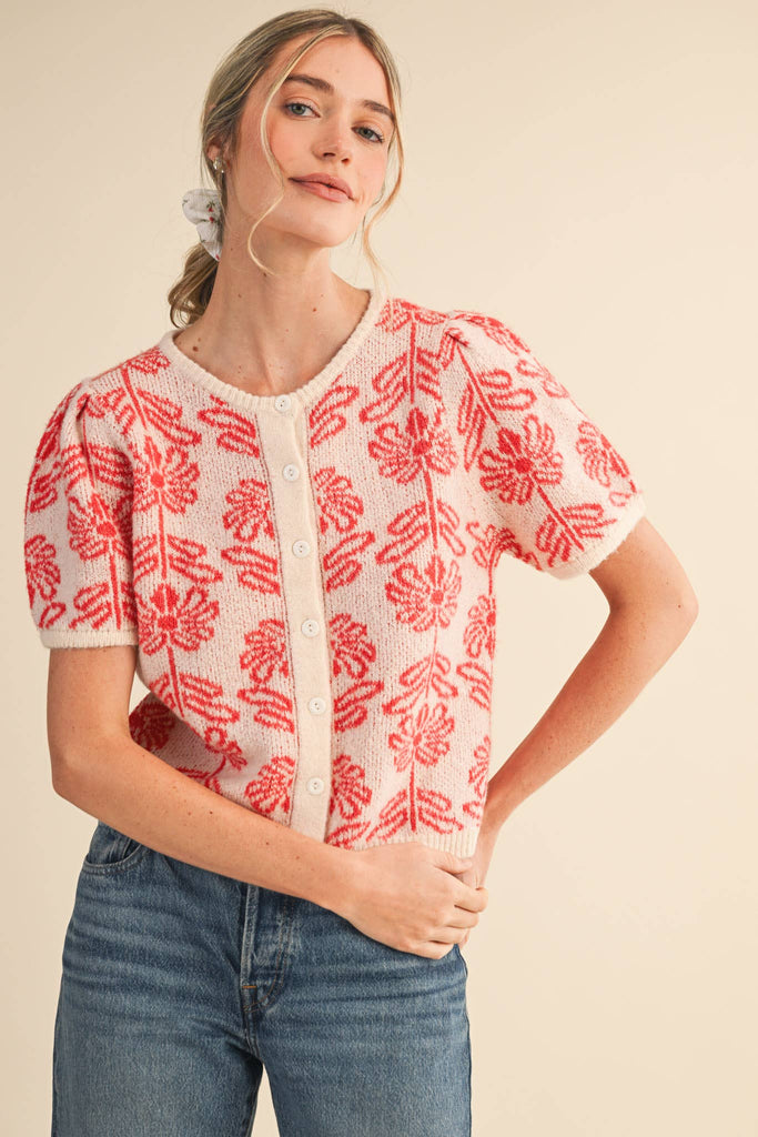 Floral Puff Sleeve Cardigan