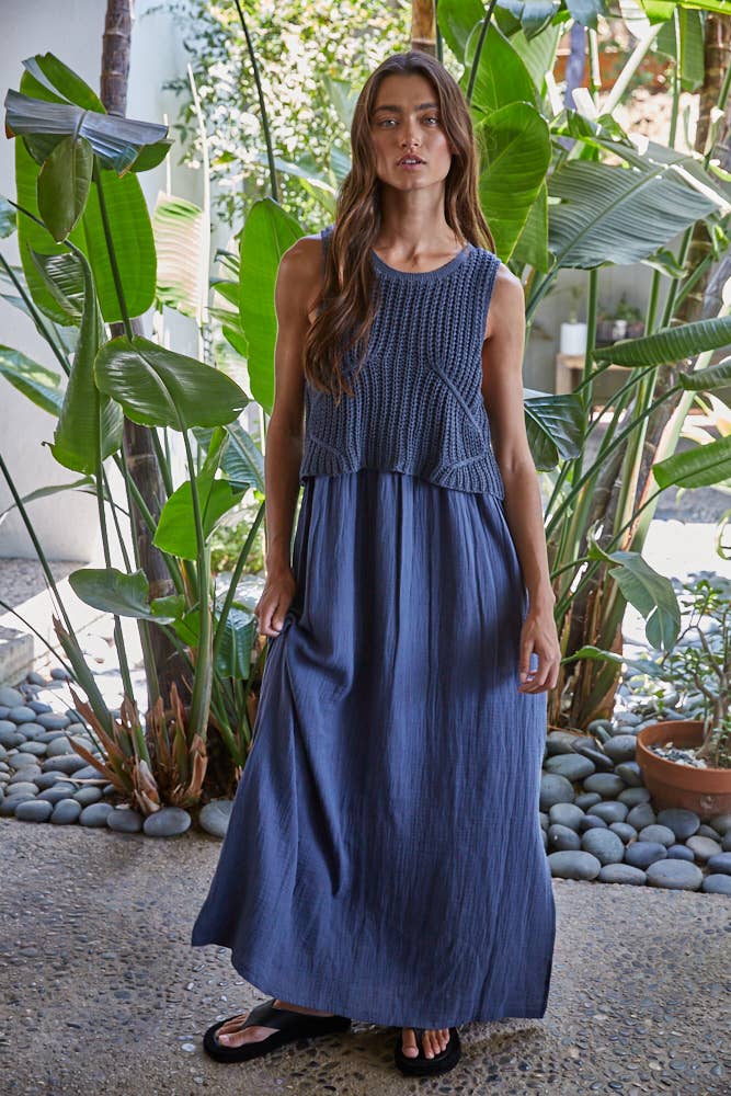Knit Sleeveless Flare Midi Dress