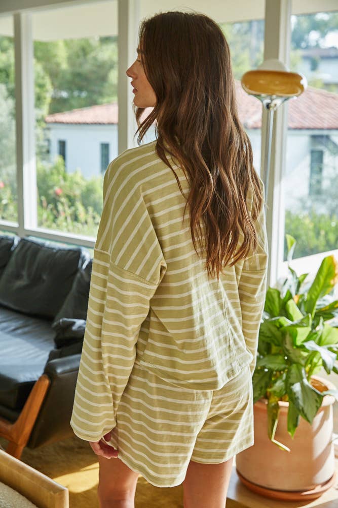 Mock Neck Long Sleeve in Lettuce Green White