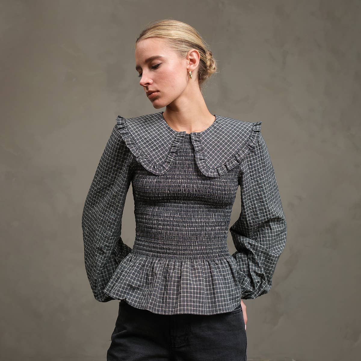 Check Blouse with Peter Pan Collar