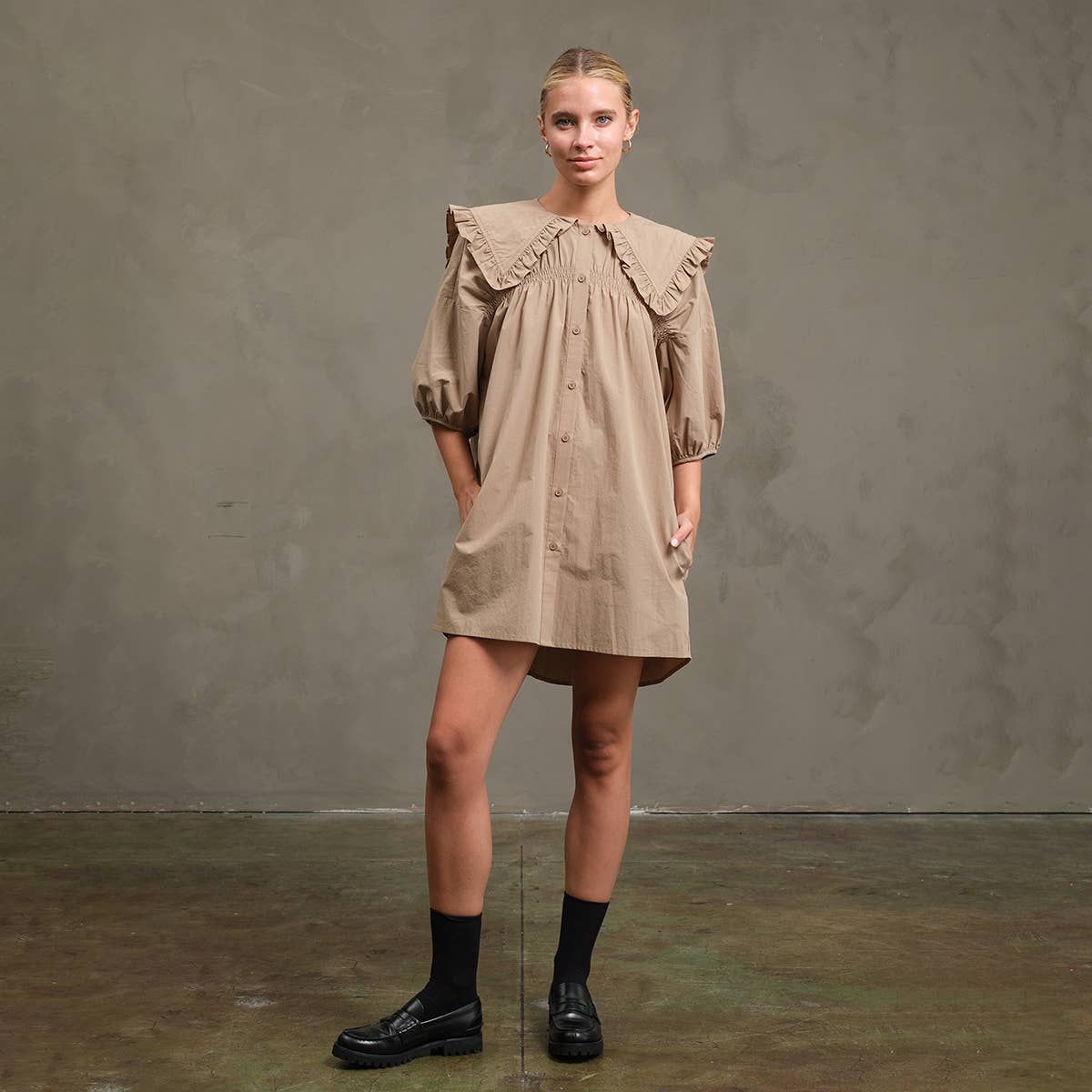 Ruffle Collar Smock Dress