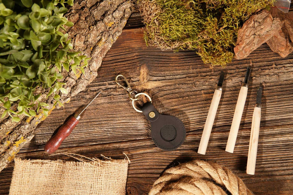 Genuine Leather AirTag Keychain