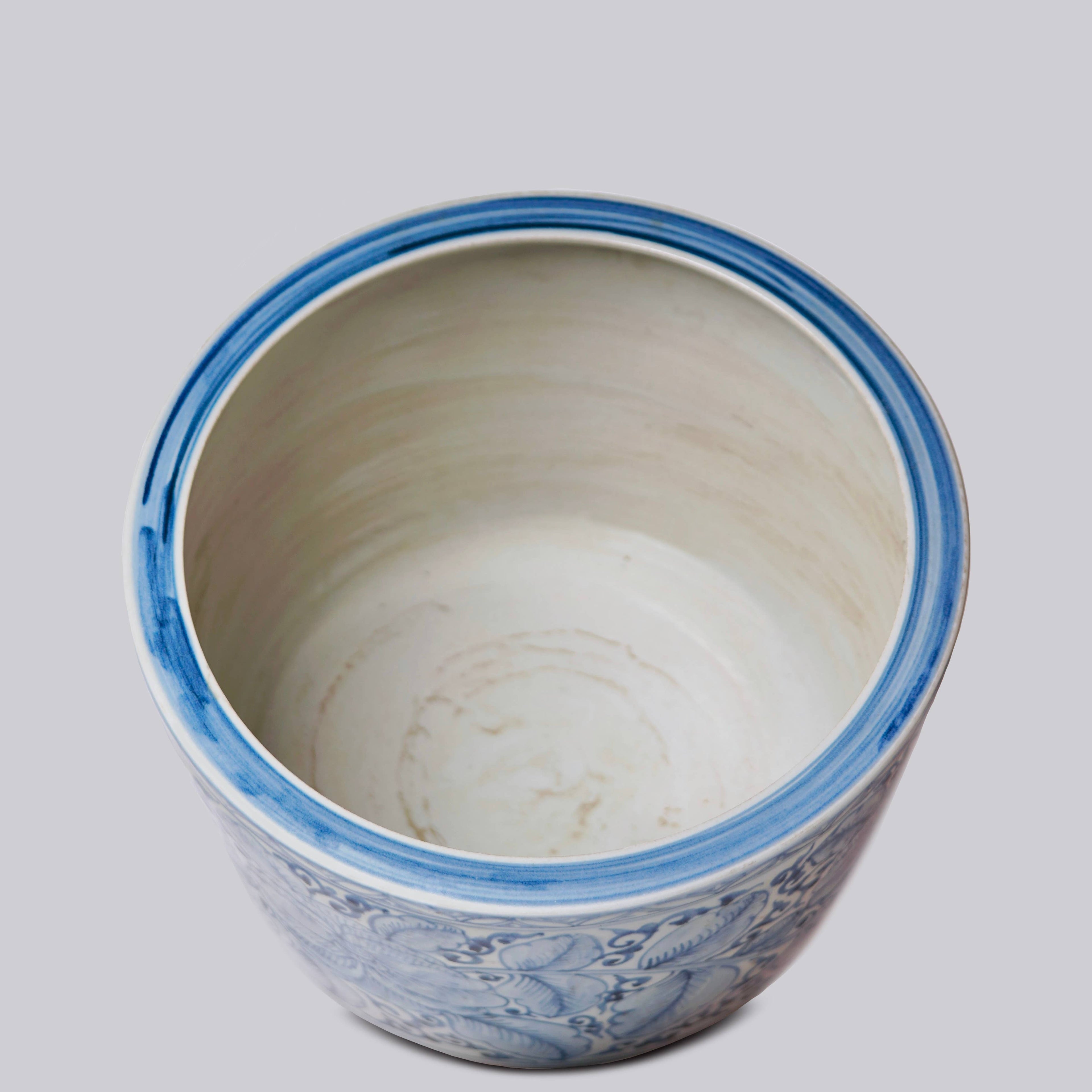 Large Rustic Rose Blue and White Porcelain Planter
