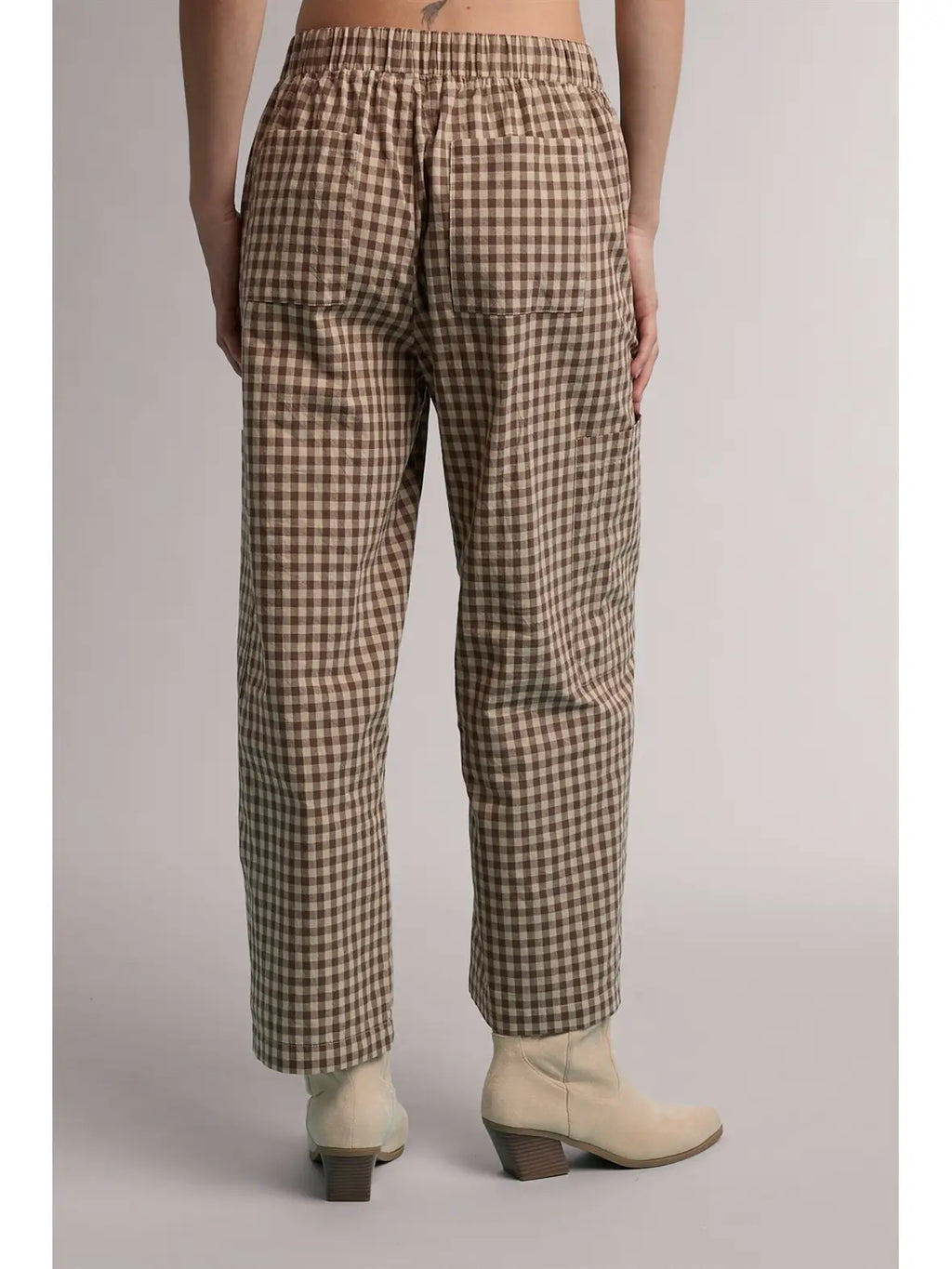 Plaid Patch Pocket Pants in Mocha Taupe