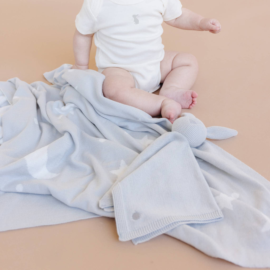 Gray Star Moon Bunny Lovey Blanket Set