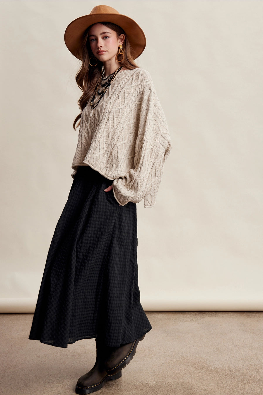 Textured Gingham Maxi Skirt