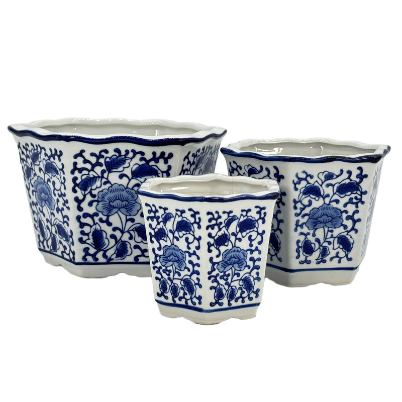 Hexagon Floral Ruffled Lip Planter, Asst. Sizes