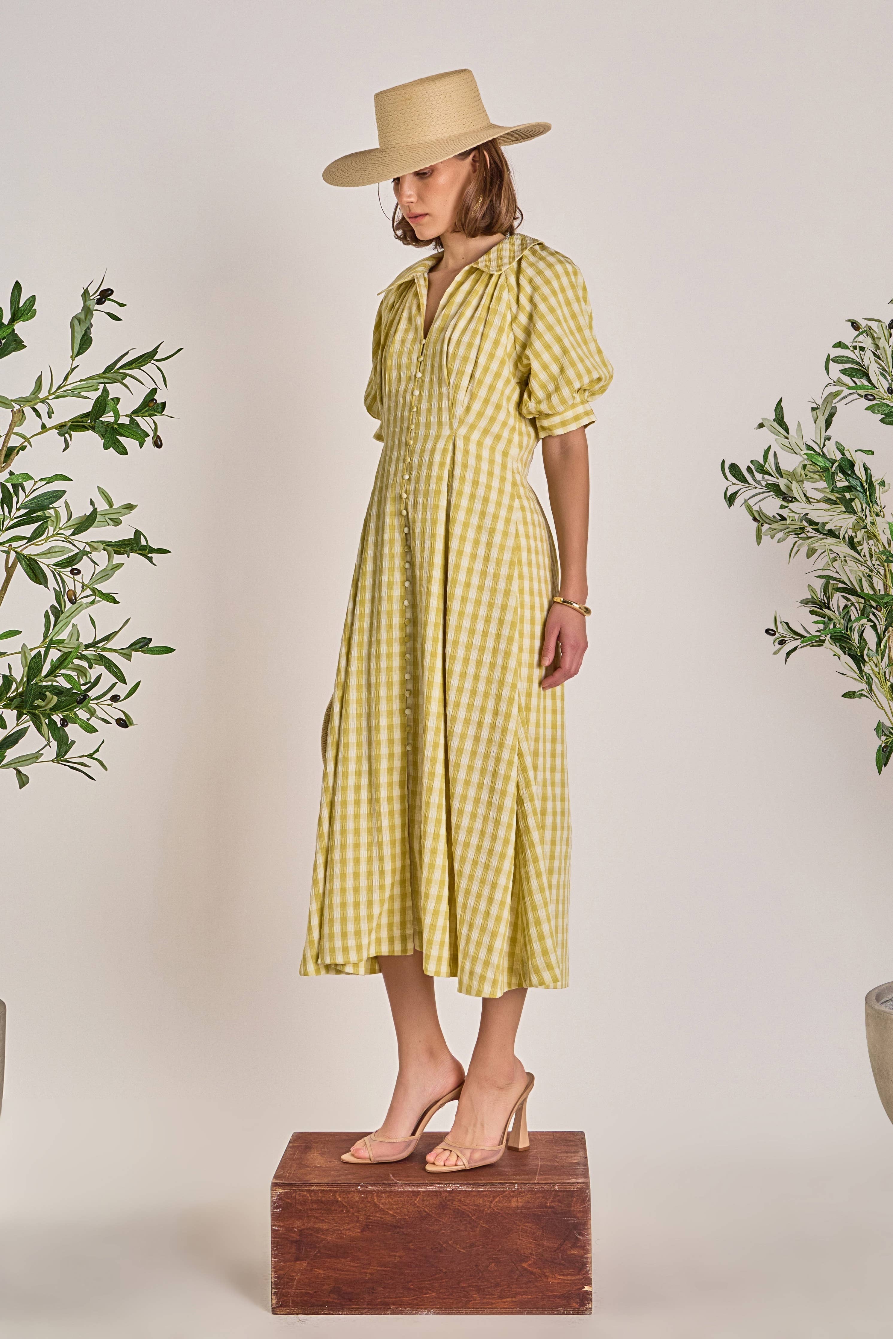 Gingham Puff Sleeve Dress