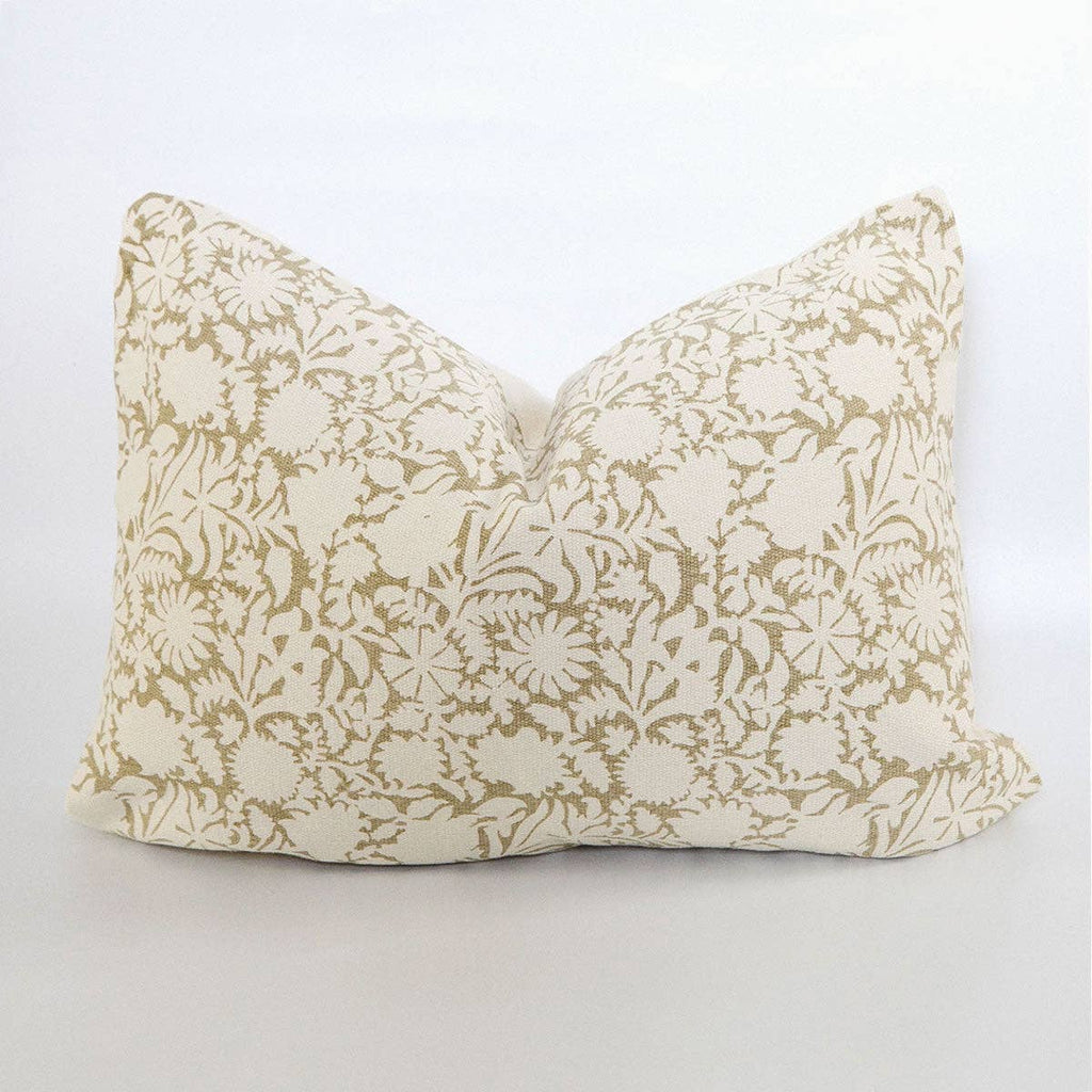 Signature Floral Cotton Pillow Cover in Olive Green