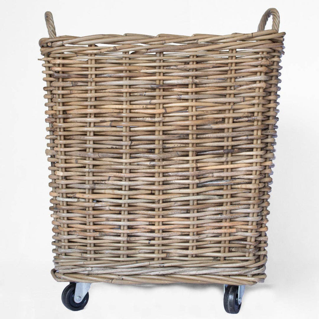 Rattan Square Kubu Grey Storage Baskets on Wheels