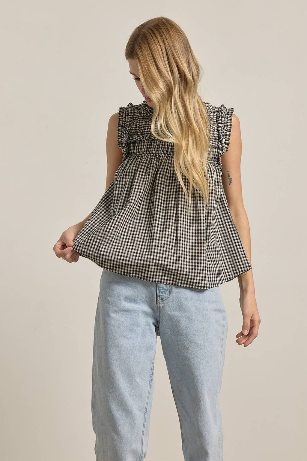 Gingham Ruffle Blouse