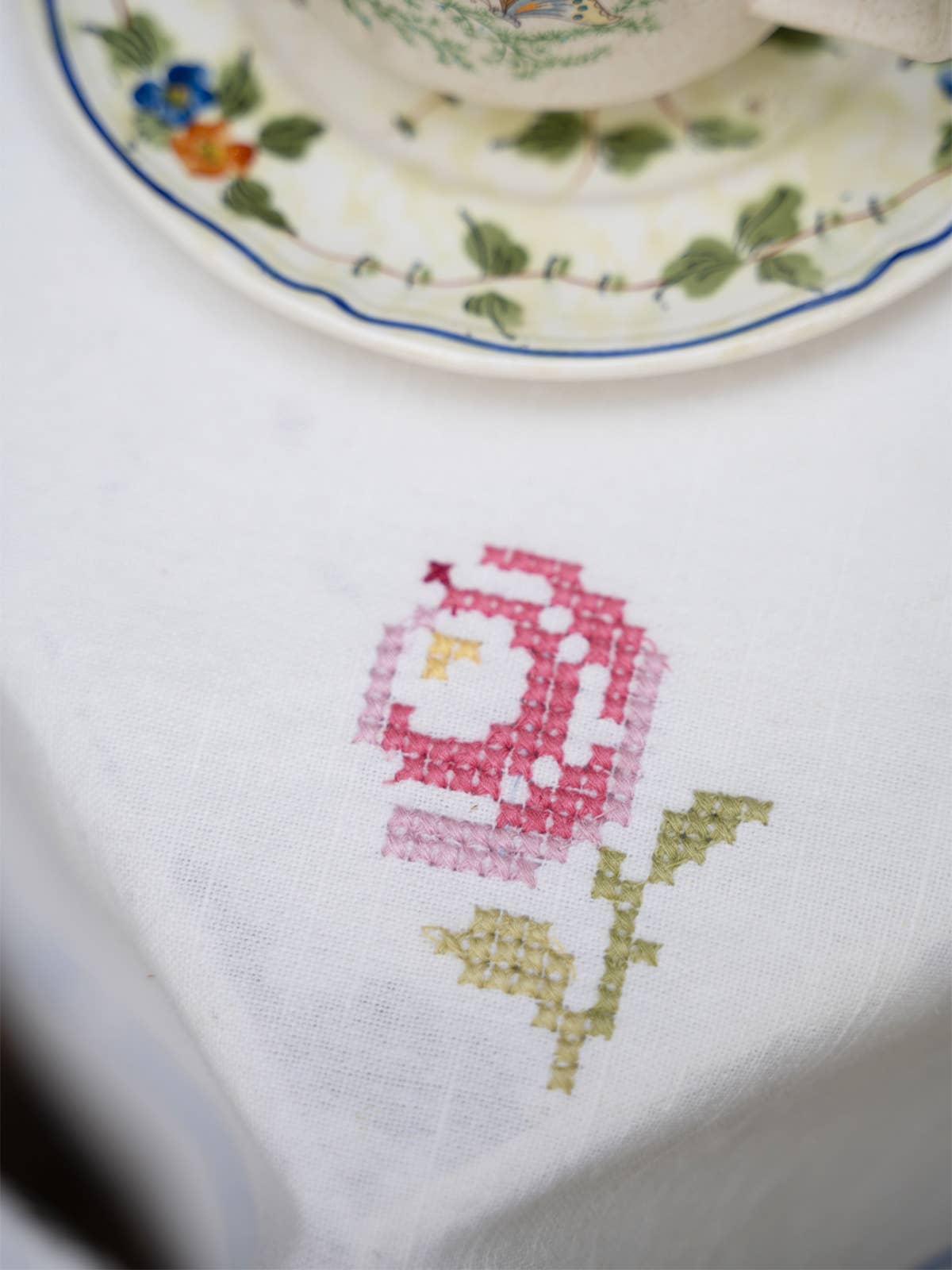 Folklore Cross Stitch Embroidered Tea Cloth