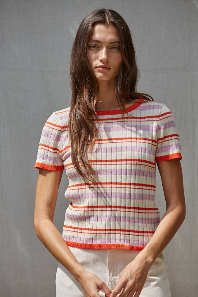 Striped Short Sleeve Sweater