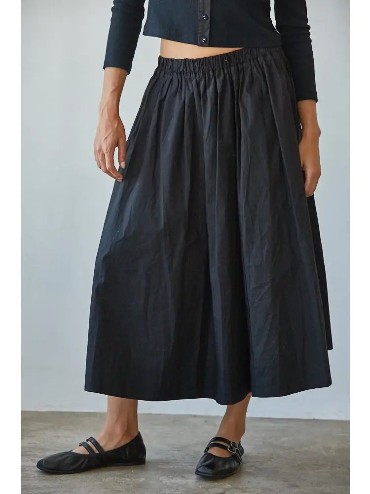 Woven Waist Flare Midi Skirt