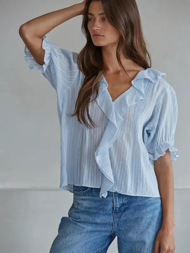 Buttondown V-Neck Short Sleeve Top