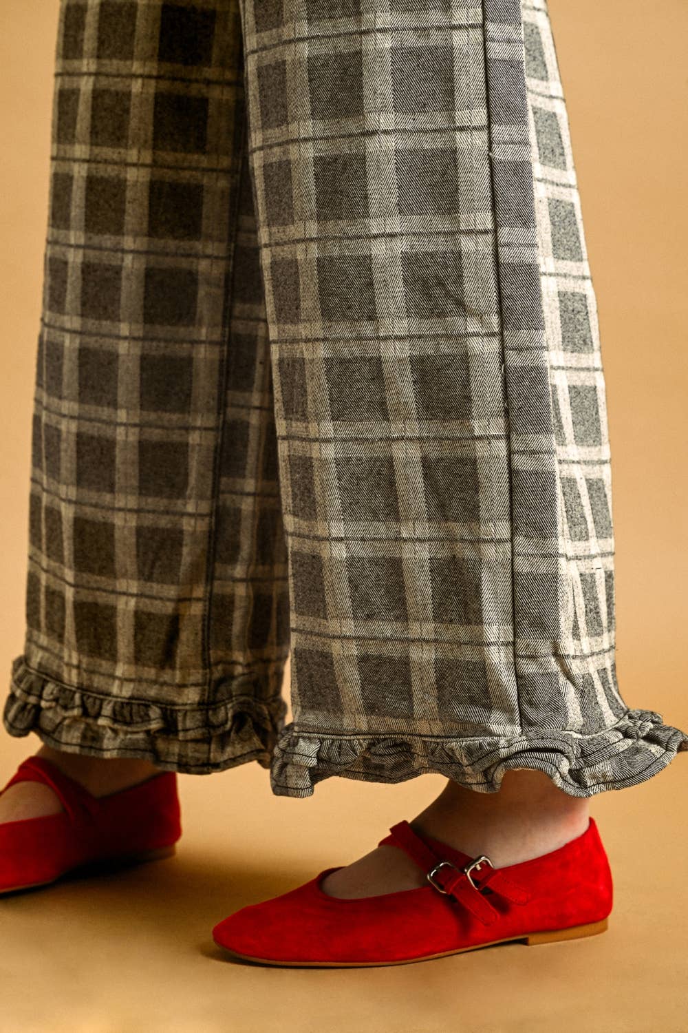 Ruffle Detail Plaid Pants