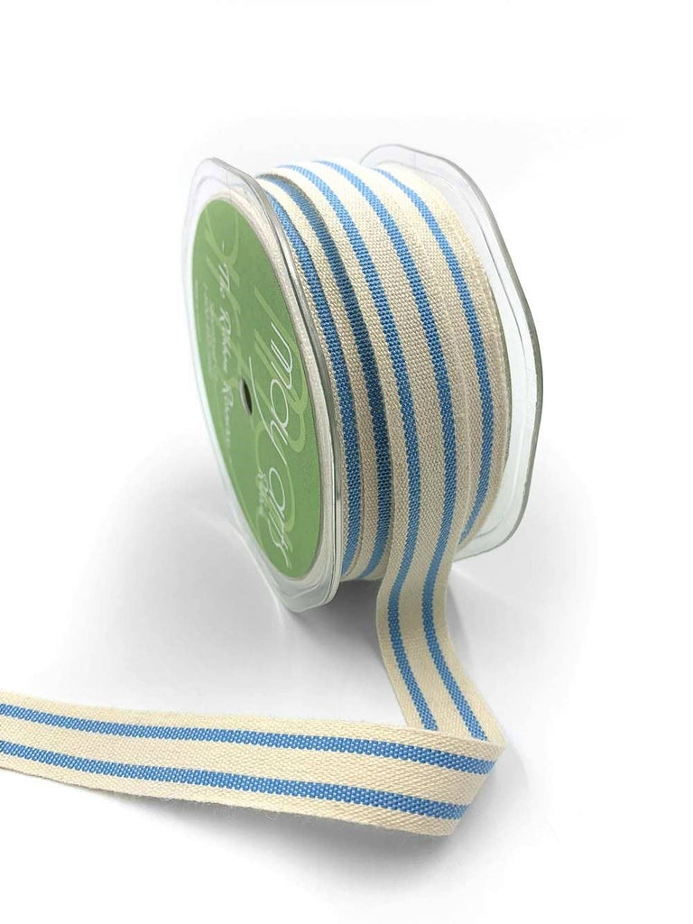 Woven Cotton Light Blue Double Stripes Ribbon