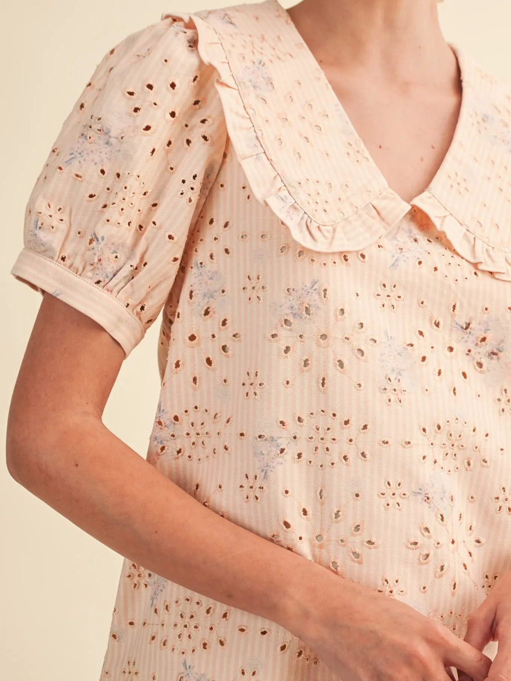 Floral Eyelet Striped Mini Dress