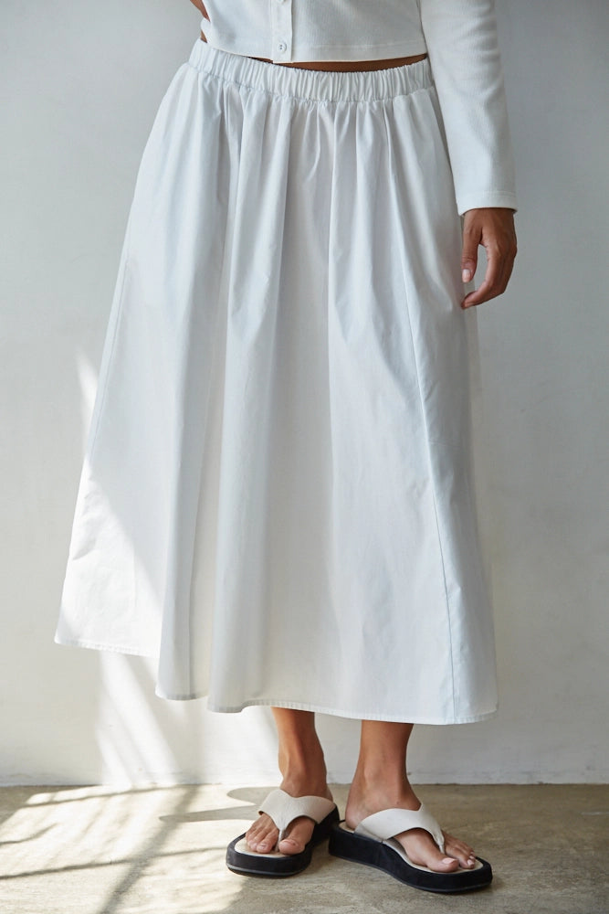 Woven Waist Flare Midi Skirt