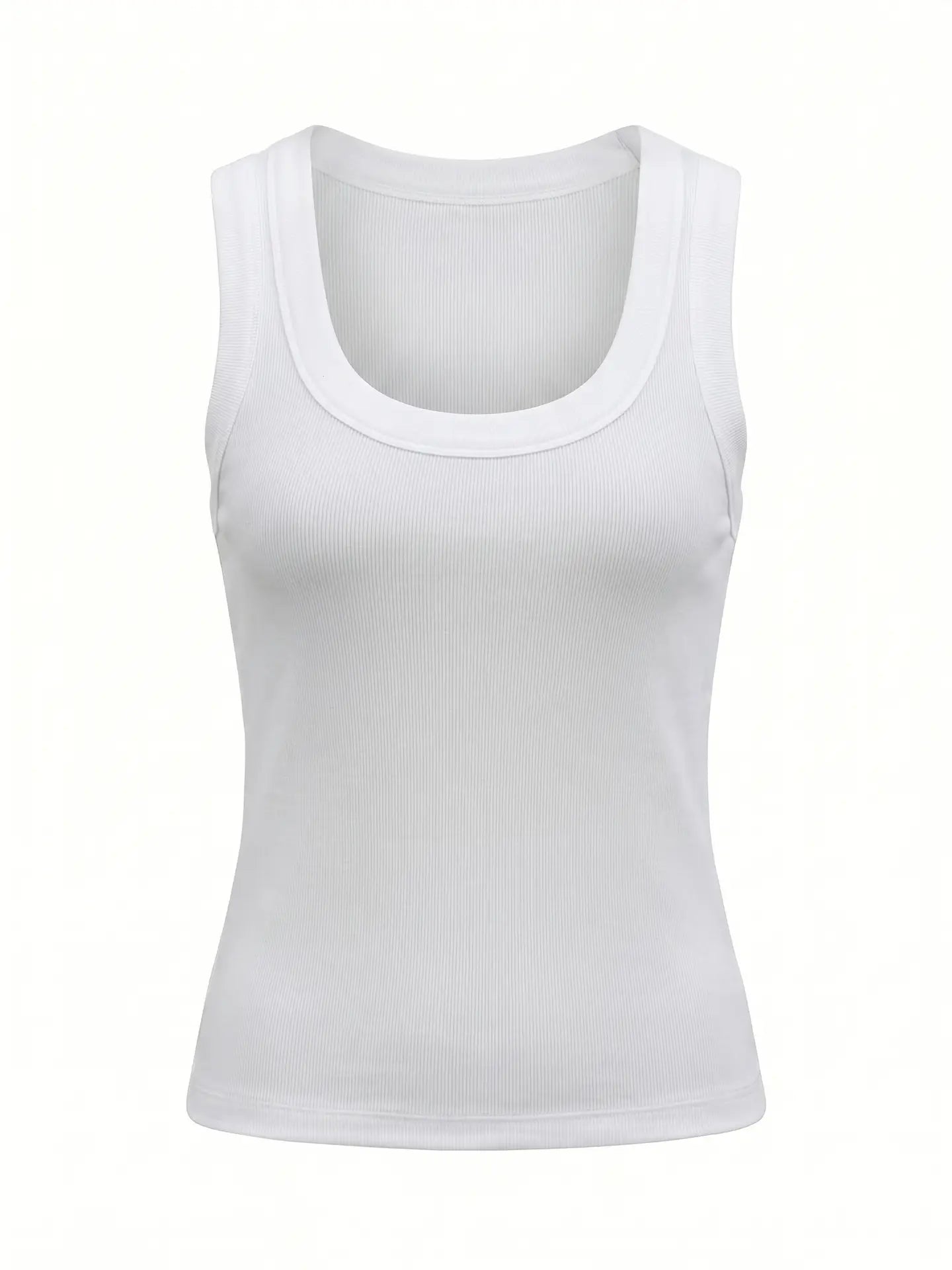 Ribbed Scoop-Neck Tank Top in White