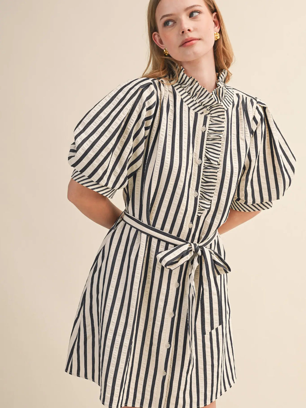 Striped Ruffled Button Down Mini Dress