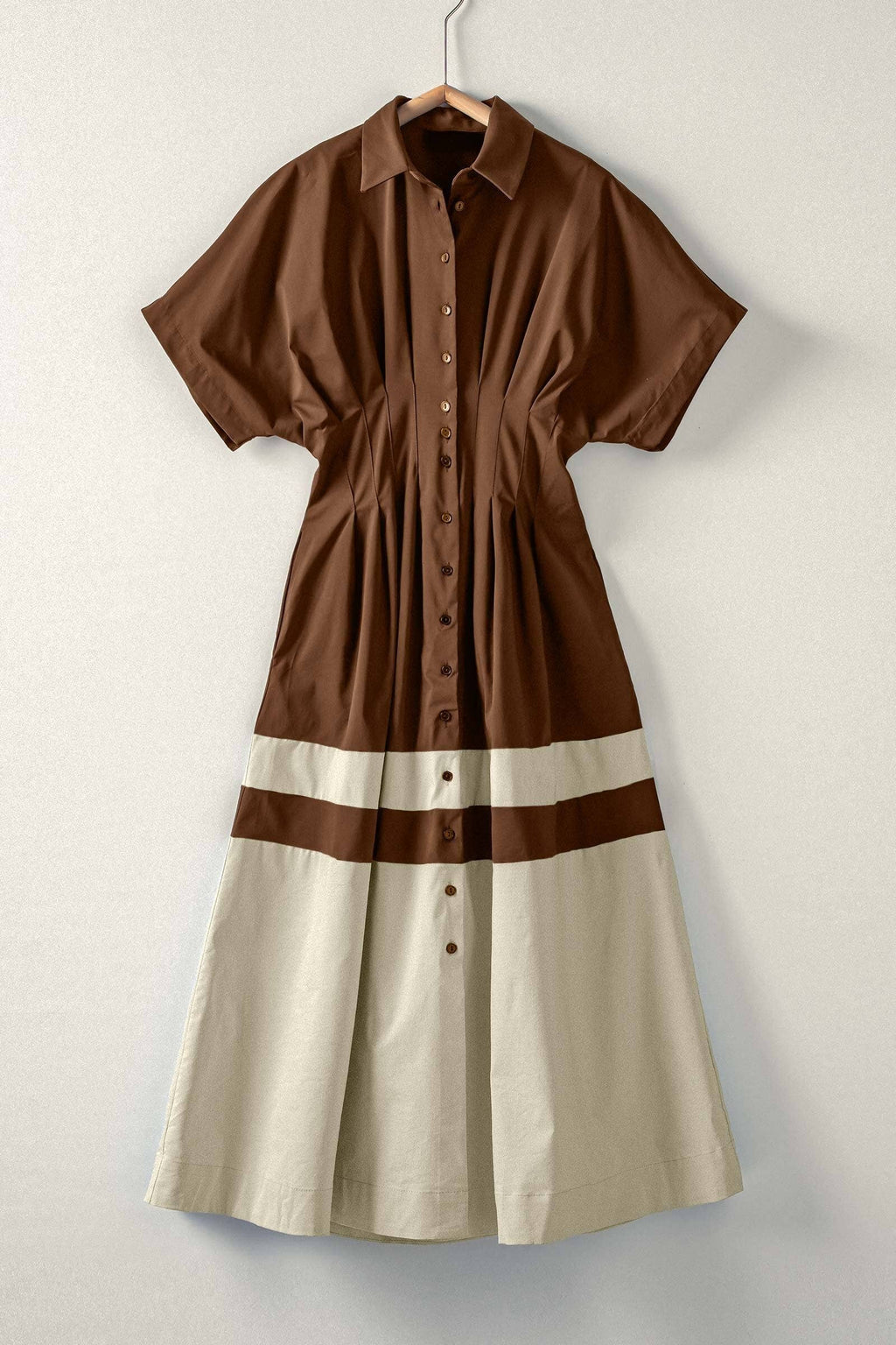 Colorblock Button-Up Cotton Midi Dress