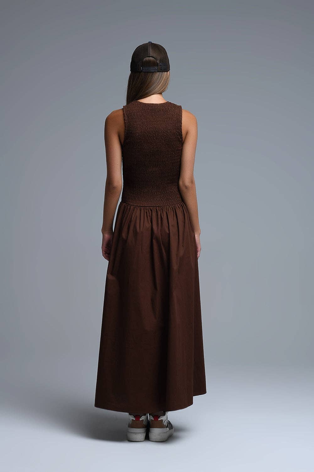 Maxi Brown Smocked Poplin Dress