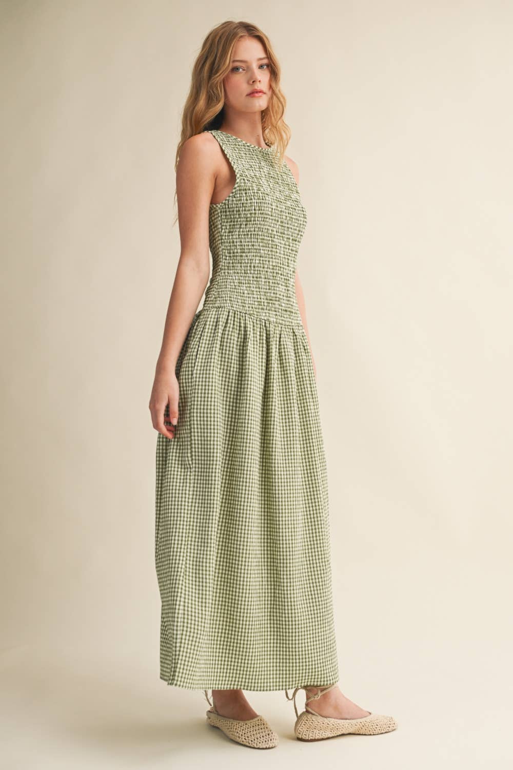 Mini Gingham Sleeveless Long Dress