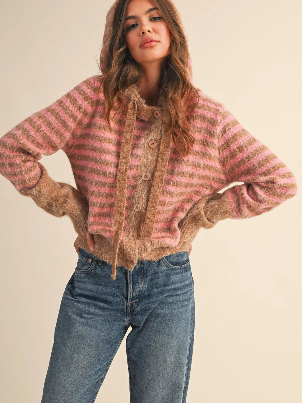 Striped Hoodie Sweater Cardigan