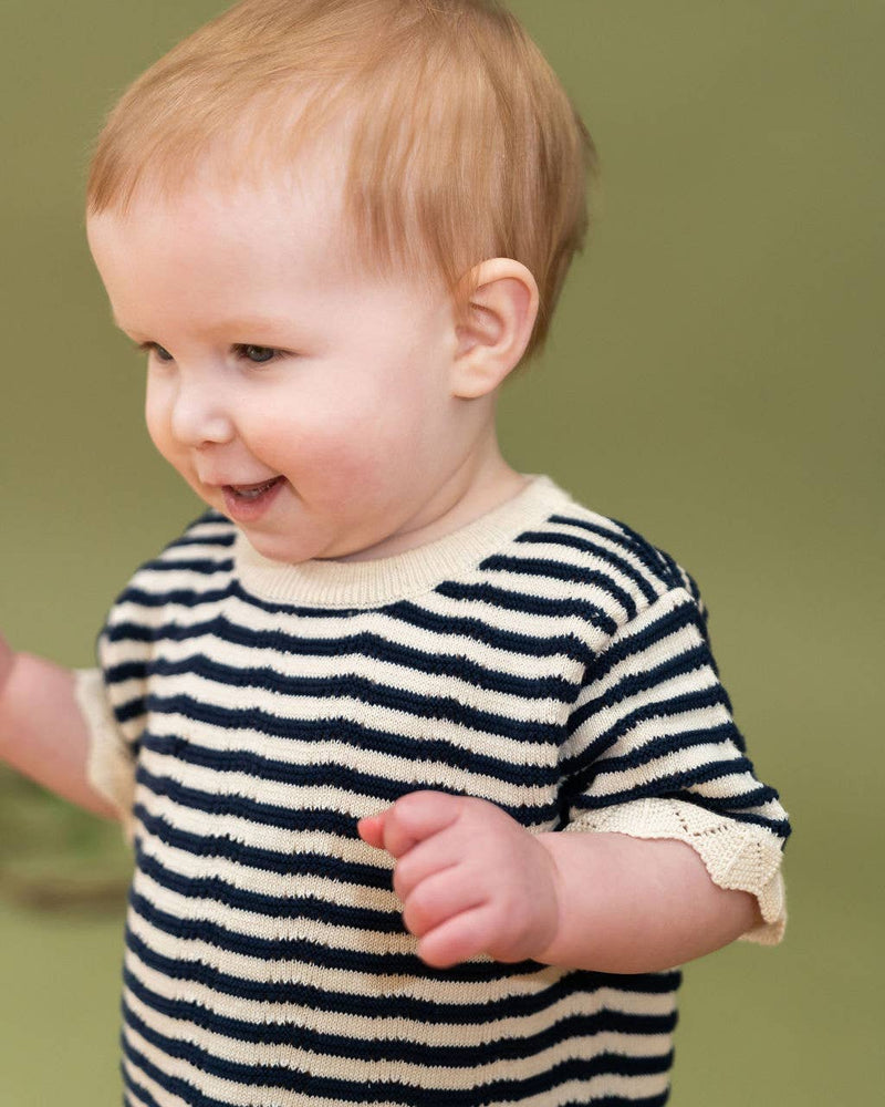 Pointelle & Navy Stripe Knit Tunic Dress & Bloomer (Organic)