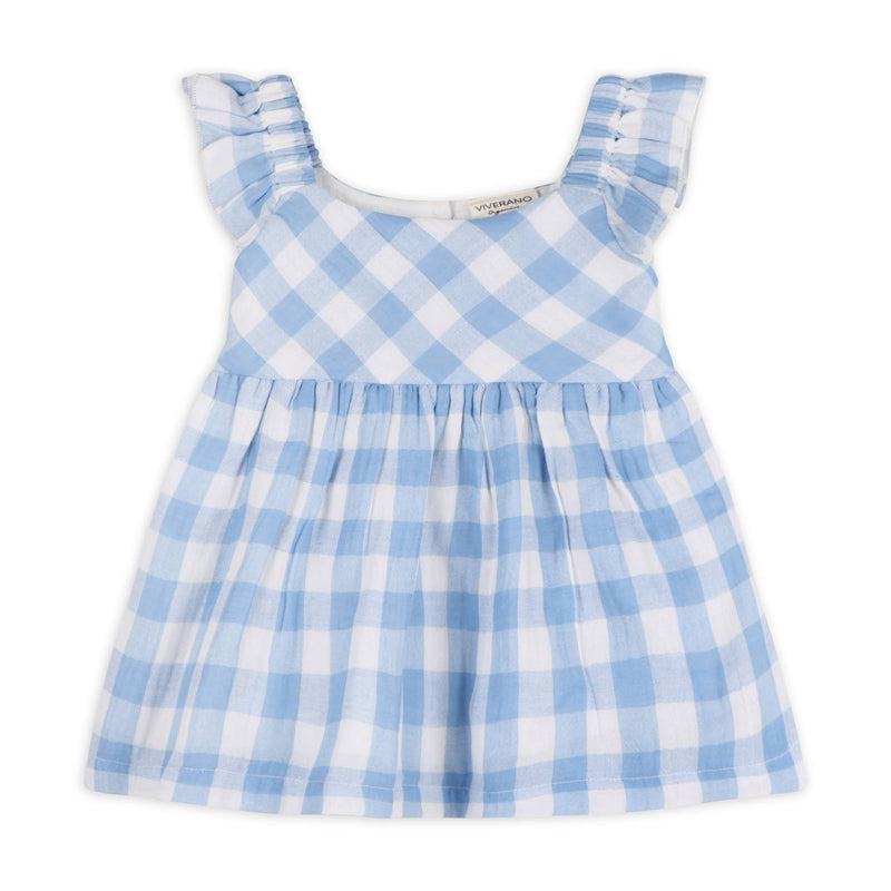 Audrey Arctic Blue Gingham Baby Dress + Bloomer (Organic)