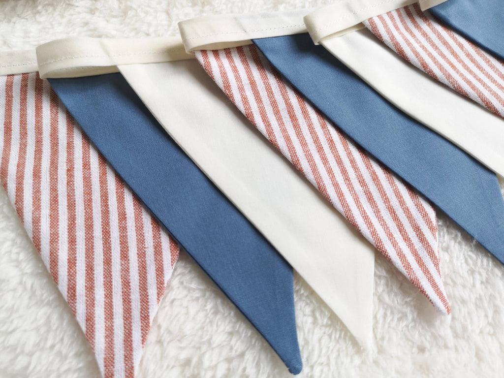 Striped Blue and Red Linen Pennant Garland