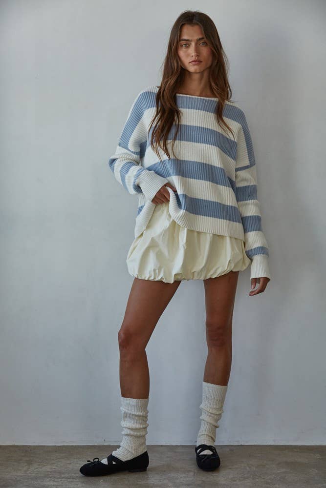 Striped Boat Neck Knit Sweater