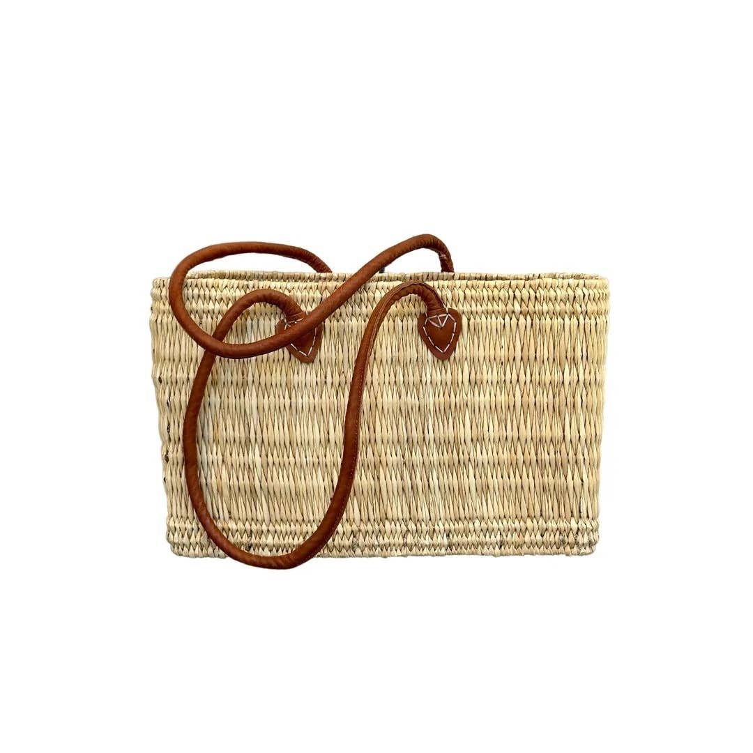 Reed Basket with Thick Leather Handles