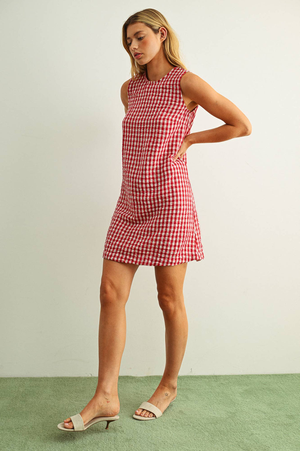Gingham Open Back Dress
