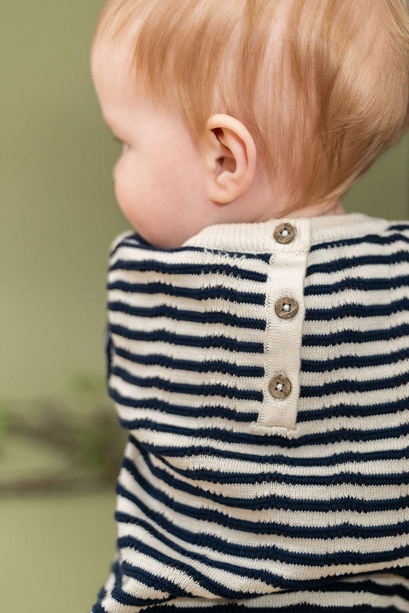 Pointelle & Navy Stripe Knit Tunic Dress & Bloomer (Organic)