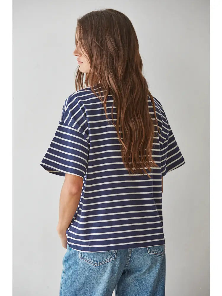 Striped Crew Neck Top in Navy White
